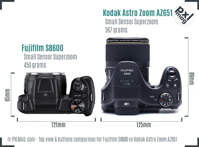 Fujifilm S8600 vs Kodak Astro Zoom AZ651 top view buttons comparison