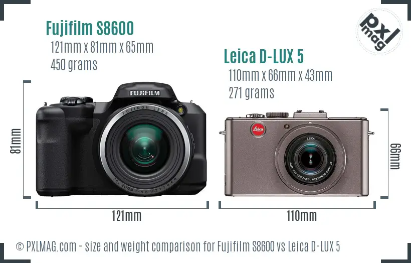 Fujifilm S8600 vs Leica D-LUX 5 size comparison
