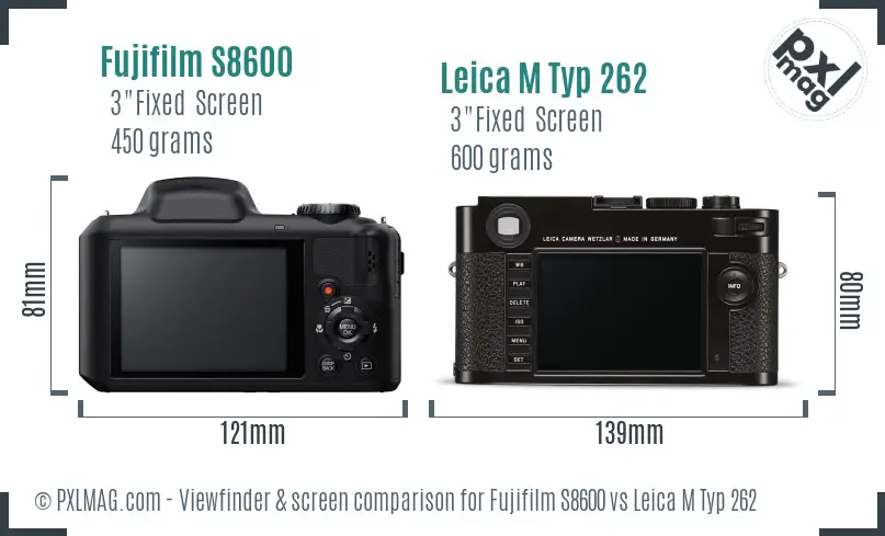 Fujifilm S8600 vs Leica M Typ 262 Screen and Viewfinder comparison