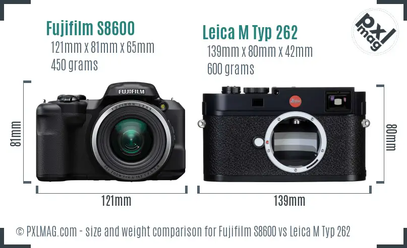 Fujifilm S8600 vs Leica M Typ 262 size comparison