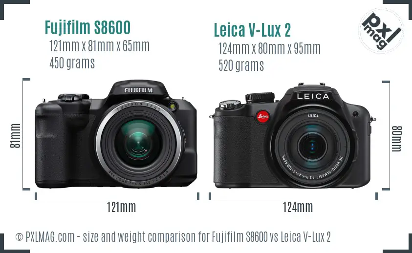 Fujifilm S8600 vs Leica V-Lux 2 size comparison