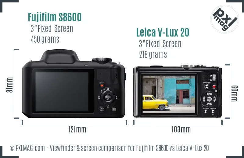 Fujifilm S8600 vs Leica V-Lux 20 Screen and Viewfinder comparison