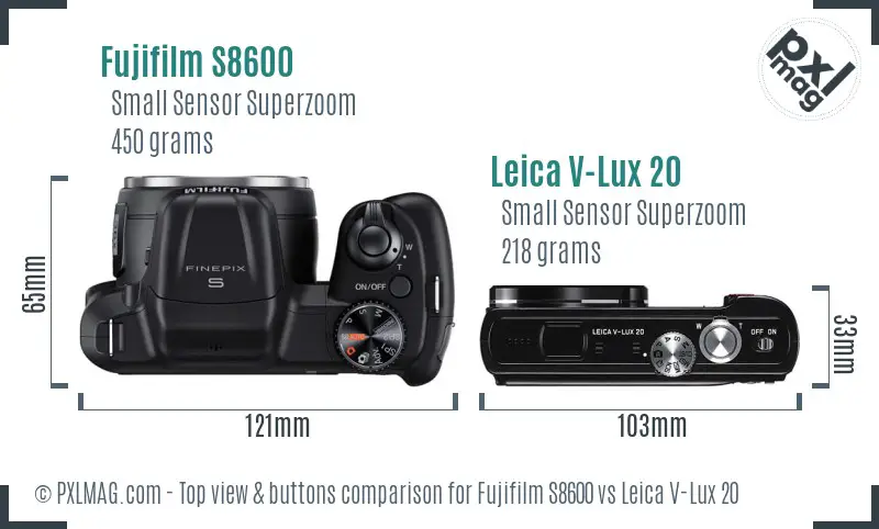 Fujifilm S8600 vs Leica V-Lux 20 top view buttons comparison