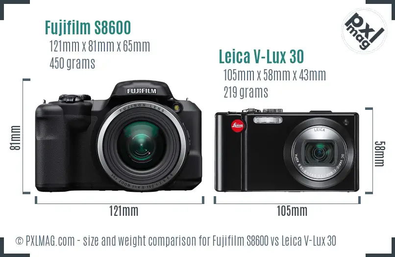 Fujifilm S8600 vs Leica V-Lux 30 size comparison