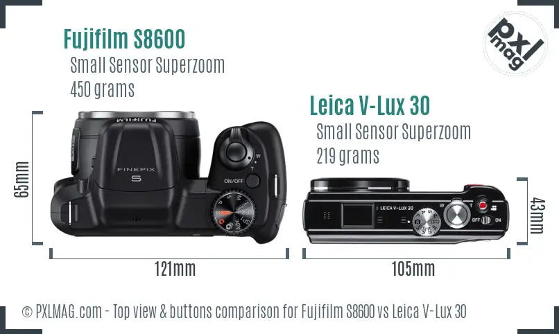 Fujifilm S8600 vs Leica V-Lux 30 top view buttons comparison