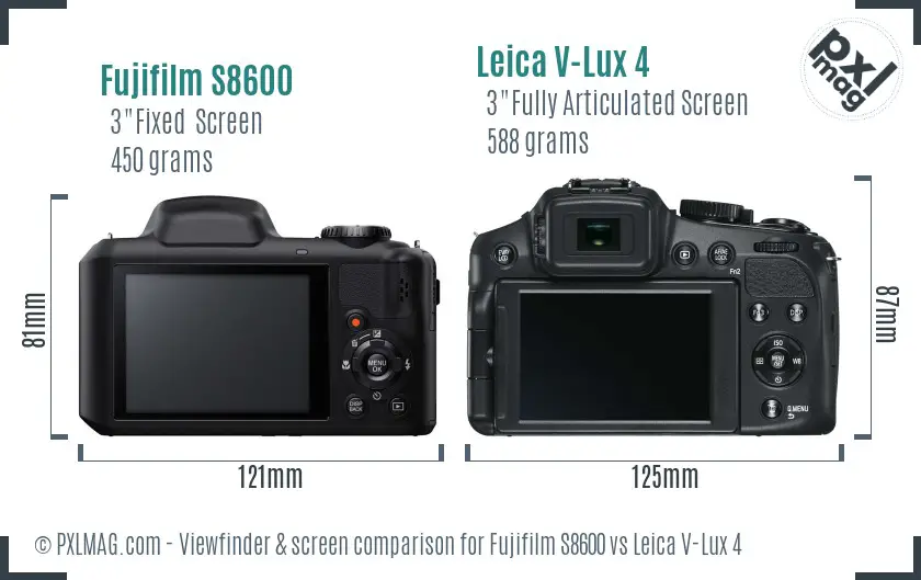 Fujifilm S8600 vs Leica V-Lux 4 Screen and Viewfinder comparison
