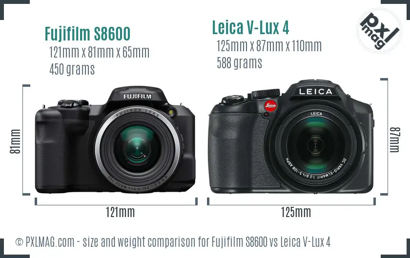 Fujifilm S8600 vs Leica V-Lux 4 size comparison