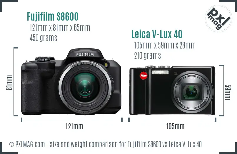 Fujifilm S8600 vs Leica V-Lux 40 size comparison