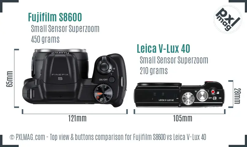 Fujifilm S8600 vs Leica V-Lux 40 top view buttons comparison