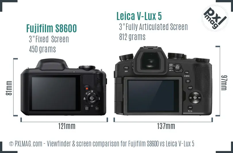 Fujifilm S8600 vs Leica V-Lux 5 Screen and Viewfinder comparison