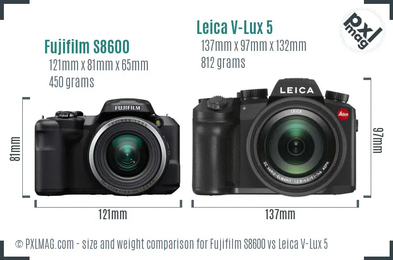 Fujifilm S8600 vs Leica V-Lux 5 size comparison