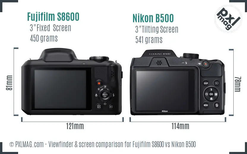 Fujifilm S8600 vs Nikon B500 Screen and Viewfinder comparison