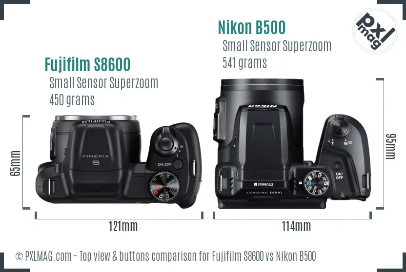 Fujifilm S8600 vs Nikon B500 top view buttons comparison