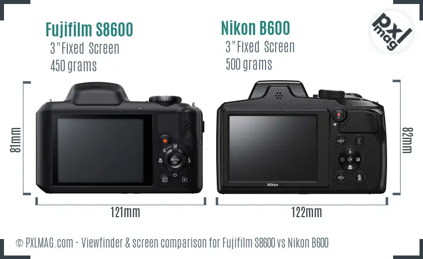 Fujifilm S8600 vs Nikon B600 Screen and Viewfinder comparison