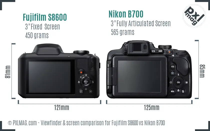 Fujifilm S8600 vs Nikon B700 Screen and Viewfinder comparison