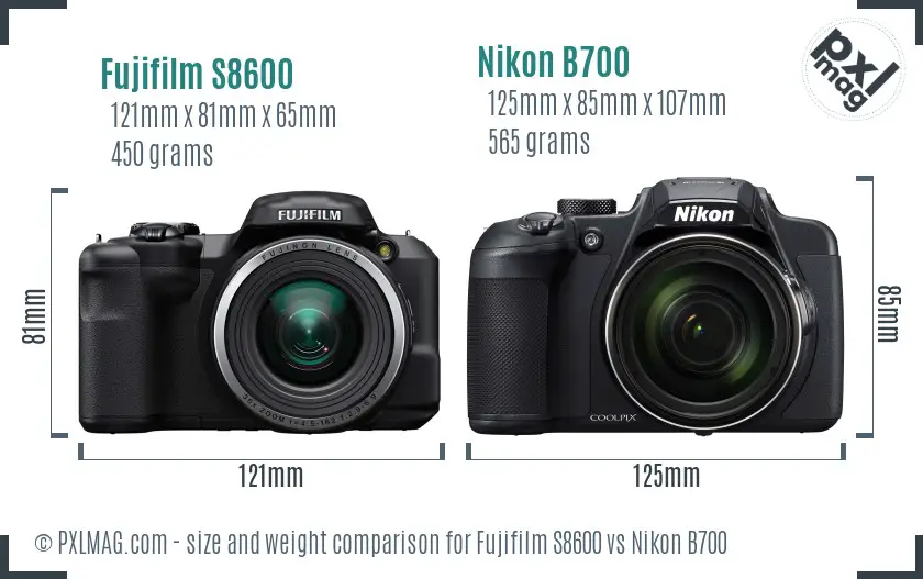 Fujifilm S8600 vs Nikon B700 size comparison