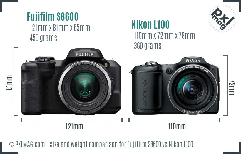 Fujifilm S8600 vs Nikon L100 size comparison