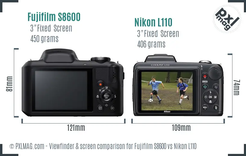 Fujifilm S8600 vs Nikon L110 Screen and Viewfinder comparison Fujifilm S8600 vs Nikon L110 Screen and Viewfinder comparison