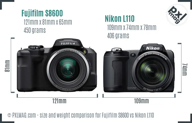 Fujifilm S8600 vs Nikon L110 size comparison Fujifilm S8600 vs Nikon L110 size comparison
