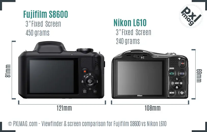 Fujifilm S8600 vs Nikon L610 Screen and Viewfinder comparison Fujifilm S8600 vs Nikon L610 Screen and Viewfinder comparison