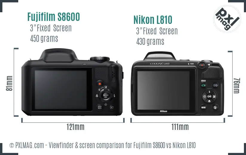 Fujifilm S8600 vs Nikon L810 Screen and Viewfinder comparison