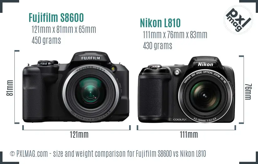 Fujifilm S8600 vs Nikon L810 size comparison