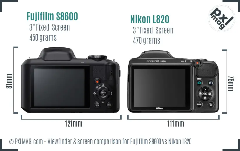 Fujifilm S8600 vs Nikon L820 Screen and Viewfinder comparison