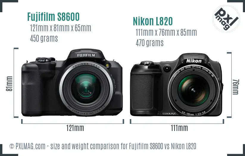 Fujifilm S8600 vs Nikon L820 size comparison