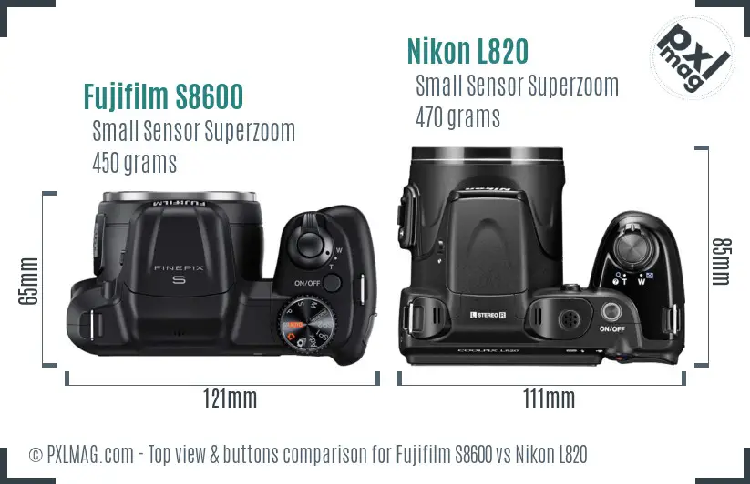 Fujifilm S8600 vs Nikon L820 top view buttons comparison