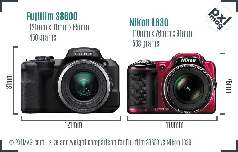 Fujifilm S8600 vs Nikon L830 size comparison Fujifilm S8600 vs Nikon L830 size comparison