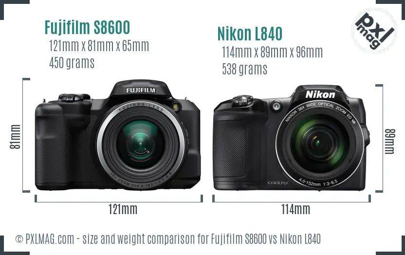 Fujifilm S8600 vs Nikon L840 size comparison