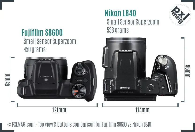 Fujifilm S8600 vs Nikon L840 top view buttons comparison