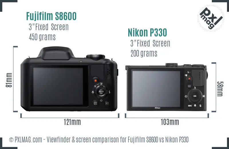Fujifilm S8600 vs Nikon P330 Screen and Viewfinder comparison