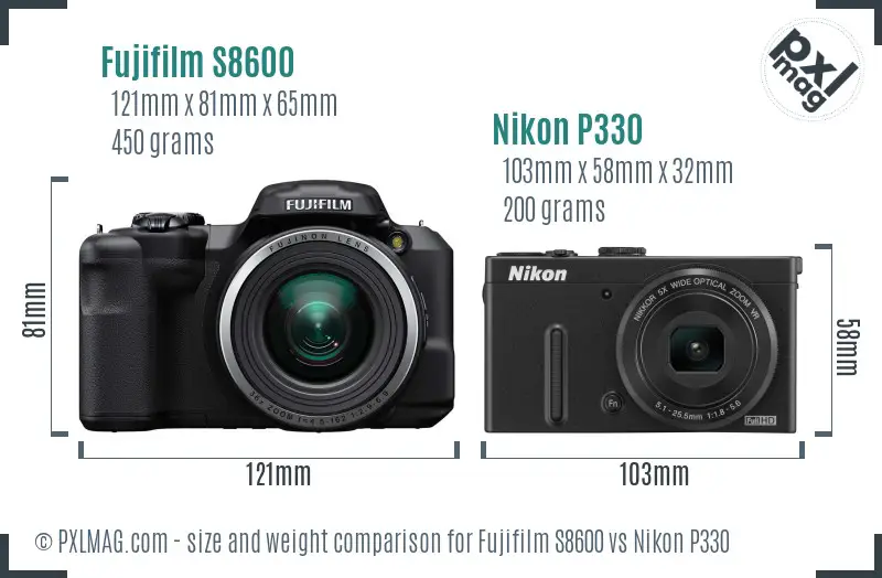 Fujifilm S8600 vs Nikon P330 size comparison
