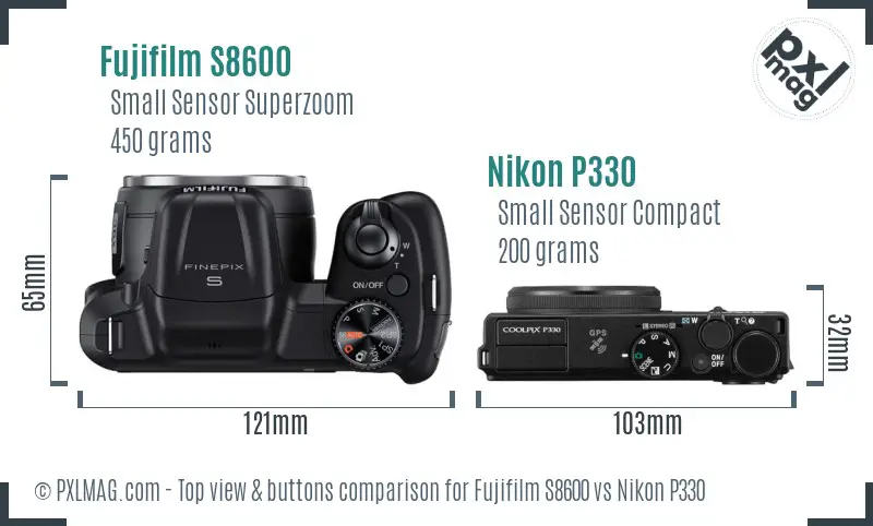 Fujifilm S8600 vs Nikon P330 top view buttons comparison