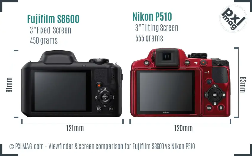 Fujifilm S8600 vs Nikon P510 Screen and Viewfinder comparison