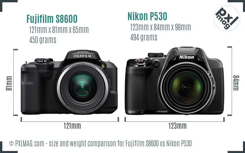 Fujifilm S8600 vs Nikon P530 size comparison