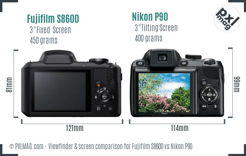 Fujifilm S8600 vs Nikon P90 Screen and Viewfinder comparison