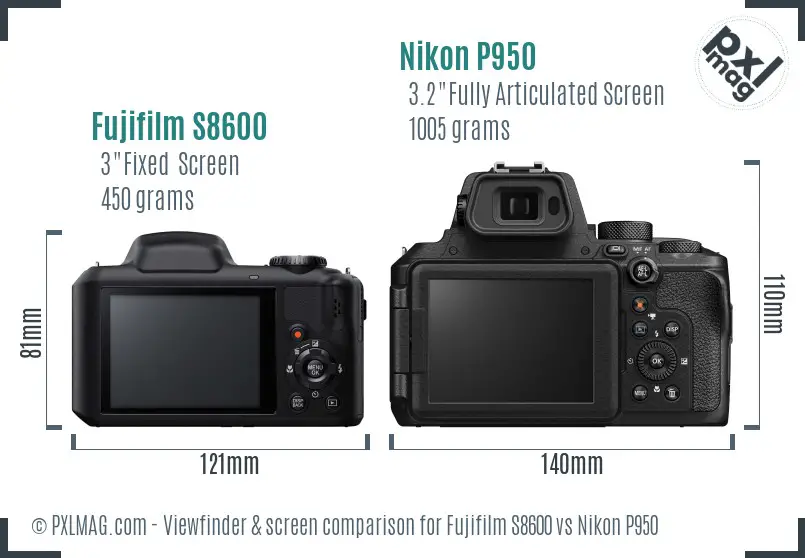 Fujifilm S8600 vs Nikon P950 Screen and Viewfinder comparison