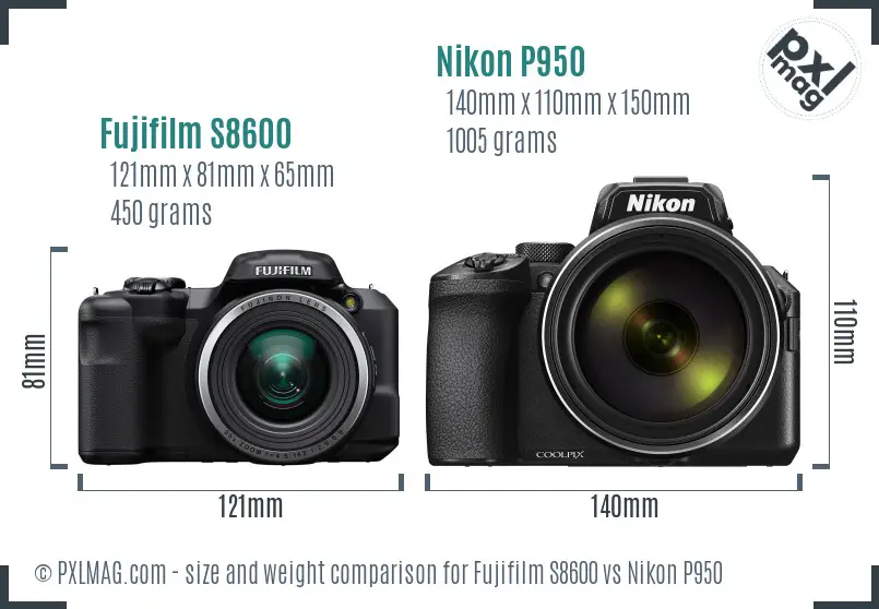 Fujifilm S8600 vs Nikon P950 size comparison