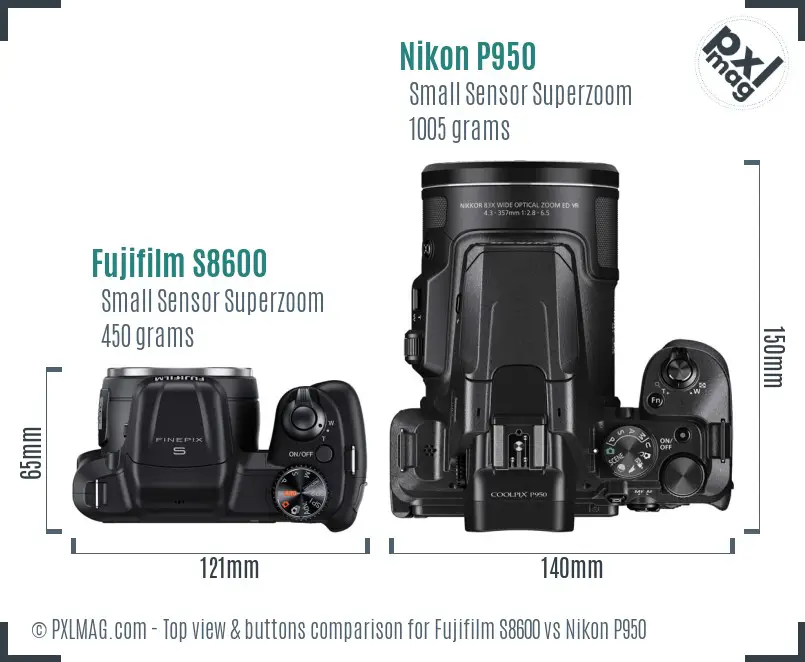 Fujifilm S8600 vs Nikon P950 top view buttons comparison