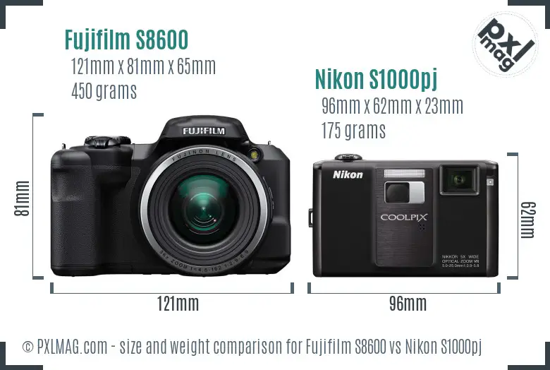 Fujifilm S8600 vs Nikon S1000pj size comparison