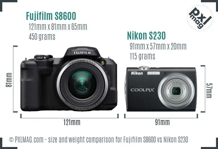 Fujifilm S8600 vs Nikon S230 size comparison