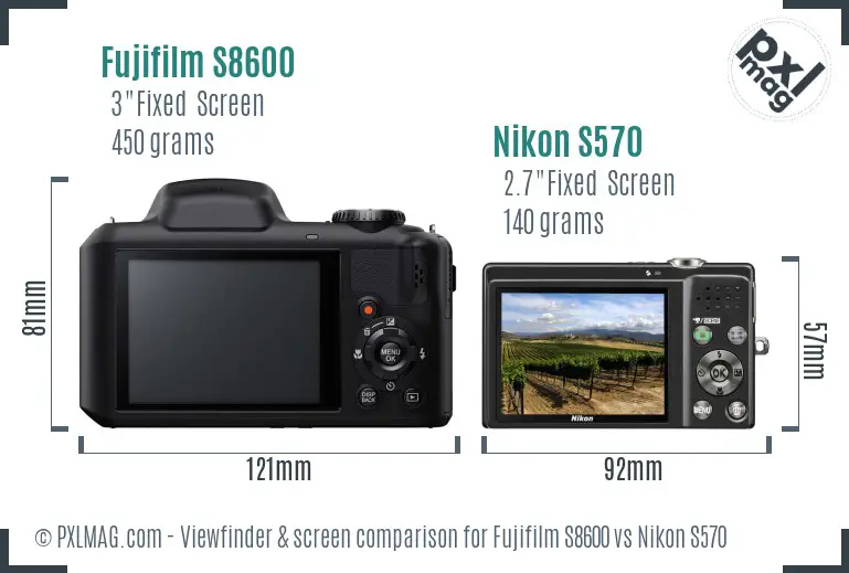 Fujifilm S8600 vs Nikon S570 Screen and Viewfinder comparison