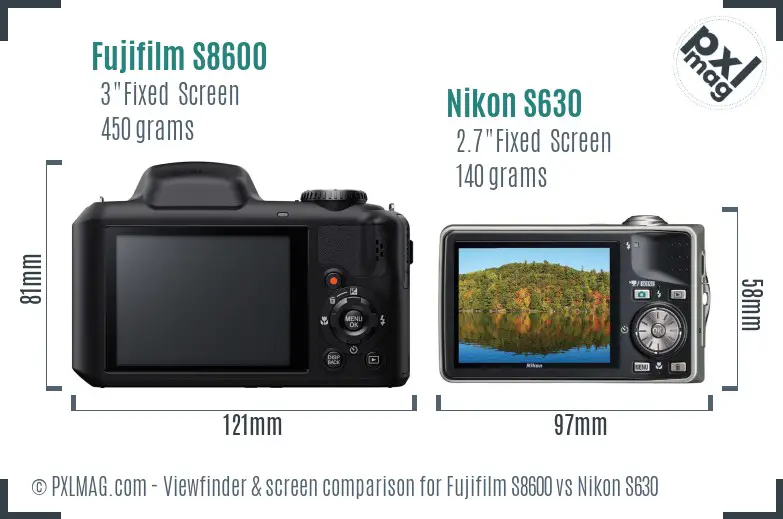 Fujifilm S8600 vs Nikon S630 Screen and Viewfinder comparison