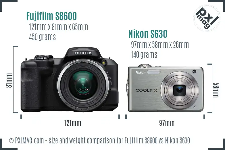 Fujifilm S8600 vs Nikon S630 size comparison