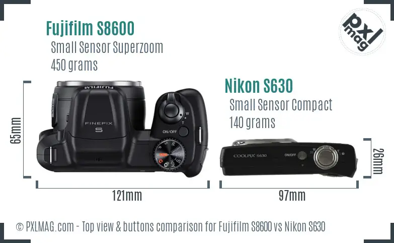 Fujifilm S8600 vs Nikon S630 top view buttons comparison