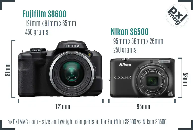 Fujifilm S8600 vs Nikon S6500 size comparison