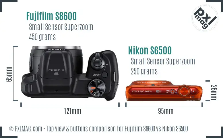 Fujifilm S8600 vs Nikon S6500 top view buttons comparison