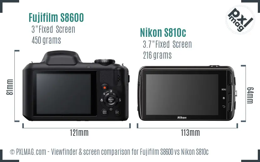 Fujifilm S8600 vs Nikon S810c Screen and Viewfinder comparison